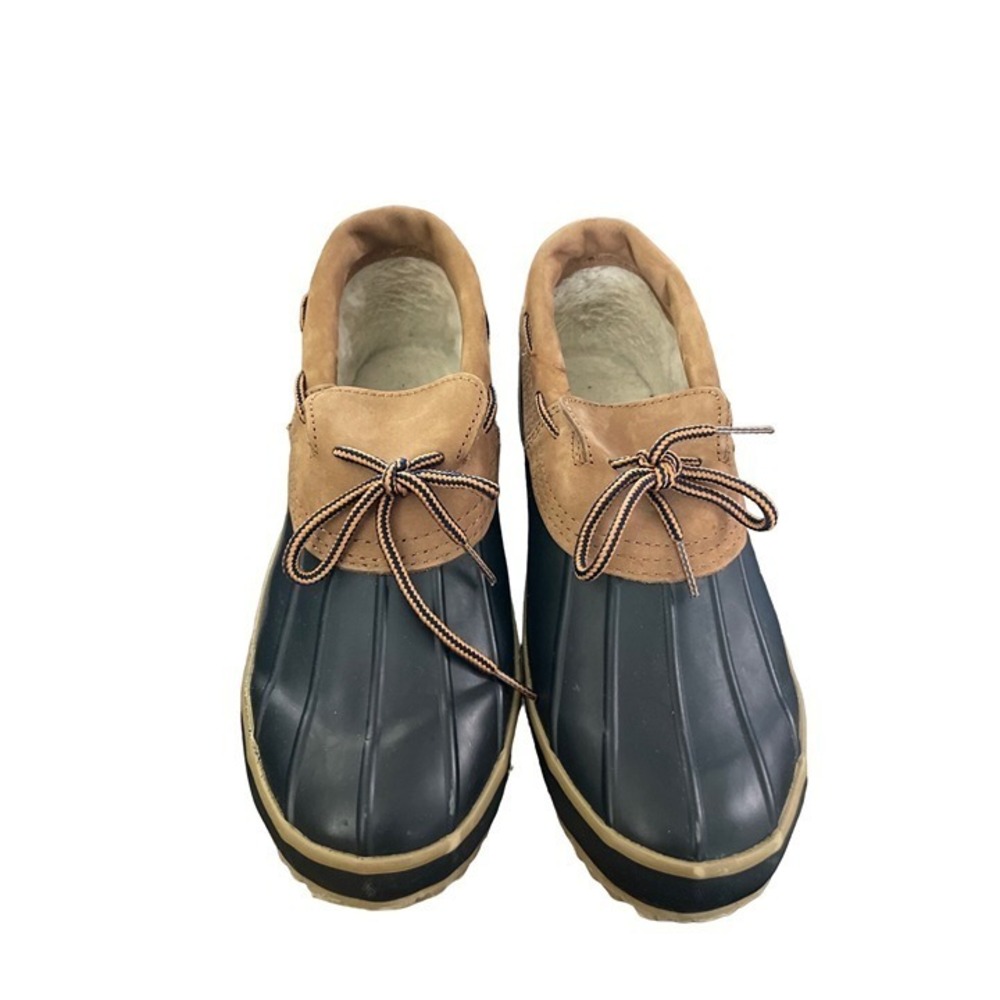 Sporto Duck Boots Mens 10M Navy Blue Tan Leather Rubber Insulated Excellent‎